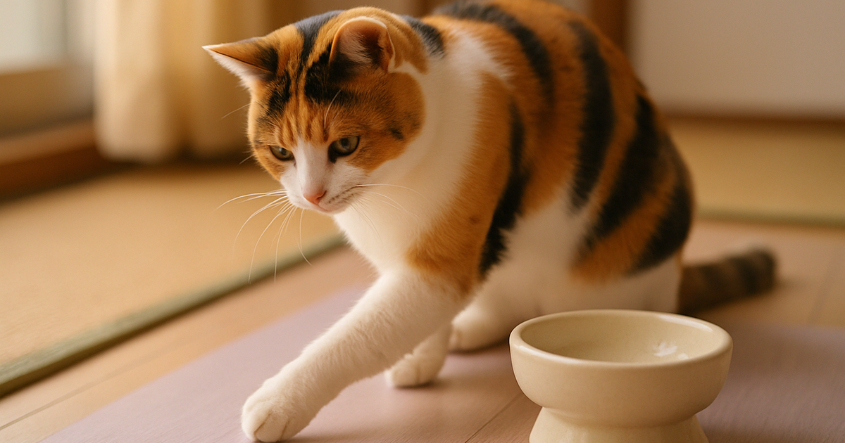 猫がフードの前で床をかく理由と対処法